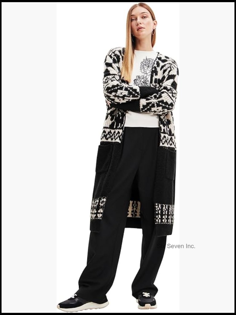 Oversize Long Cardigan With Floral Pattern